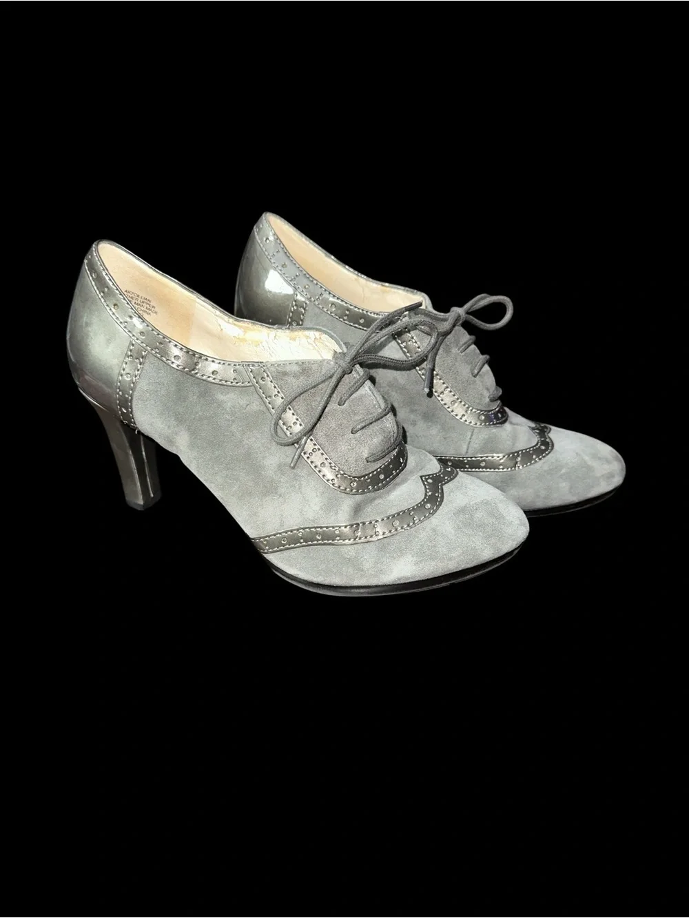 Anne Klein Cillian Gray Suede Leather Lace-Up Heel Oxfords size 6M